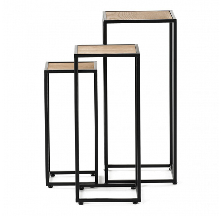 Stojan kovový, s MDF (dýha jasan), cena za sadu 3 ks