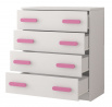 Komoda 4S SMYK I - 02, Bílá Mat/Růžová
