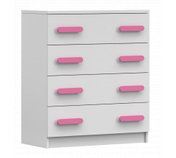 Komoda 4S SMYK I - 02, Bílá Mat/Růžová