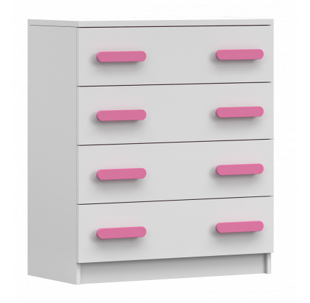 Komoda 4S SMYK I - 02, Bílá Mat/Růžová