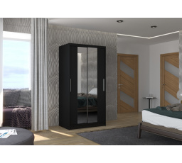 Šatní skříň s posuvnými dveřmi a zrcadlem DRAGONIS 100 Černá+Černá