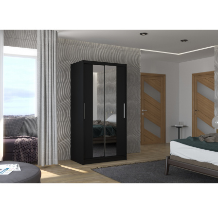 Šatní skříň s posuvnými dveřmi a zrcadlem DRAGONIS 100 Černá+Černá Šatní skříň s posuvnými dveřmi a zrcadlem DRAGONIS 100 Černá+Černá
