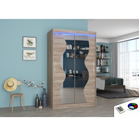 Posuvná skříň se zrcadlem a LED osvětlením OSWALD 120 Truffle+Truffle