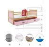 Dětská postel RICO 90x190 cm se šuplíkem, s matrací, Přírodní/Růžová