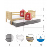 Dětská postel KUBUS s přistýlkou 80x190 cm, s matracemi, Přírodní/Grafit