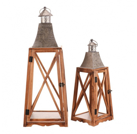 Lucerna dřevěná - čtyřboká, cena za sadu 2 ks