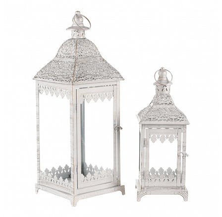 Lucerna kovová - starožitná, bílá-antik, cena za sadu 2 ks