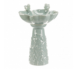 Krmítko/pítko - keramické, květ s ptáčky, stojaté, mentolové