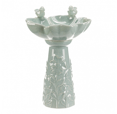 Krmítko/pítko - keramické, květ s ptáčky, stojaté, mentolové