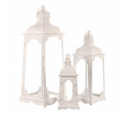 Lucerna kovová - čtyřboká, bílá, cena za sadu 3 ks