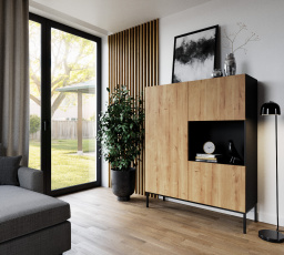 Vitrína LANZZI 120, Černý Mat/Dub Artisan