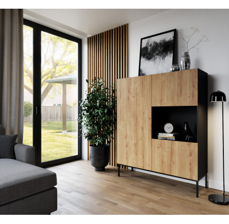 Vitrína LANZZI 120, Černý Mat/Dub Artisan