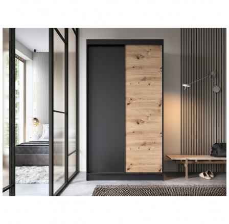 Posuvná skříň ESVILLE II, Dub Artisan/Černý Mat