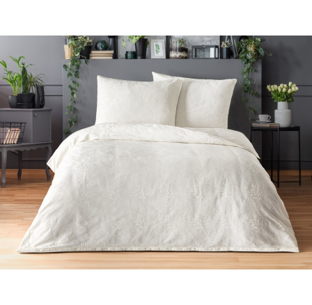 Saténový povlak na polštář se žakárovým vzorem listy smetanové 70x90 Saténový povlak na polštář se žakárovým vzorem listy smetanové 70x90