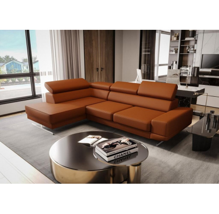 Rohová Kožená sedací souprava MILANO I- cihlová , levá