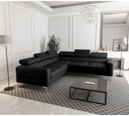 Rohová kožená sedací soupravaTOSCANIA MAX 250×250 černá přírodní kůže LE MANS AKCE - pravá