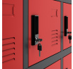 Plechová uzamykatelná šatní skříňka na soklu KAROL, 900 x 1850 x 400 mm, antracitovo-červená