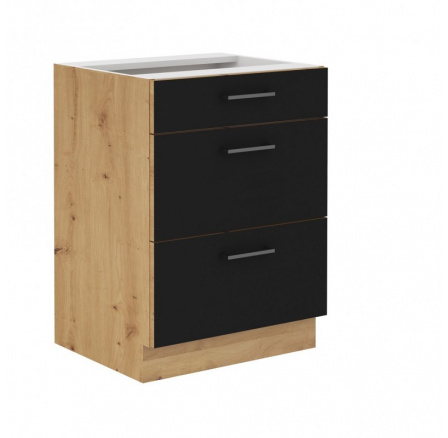 Kuchyňská dolní skříňka MOLLY 60 D 3S BB, Černá/Dub artisan Kuchyňská dolní skříňka MOLLY 60 D 3S BB, Černá/Dub artisan