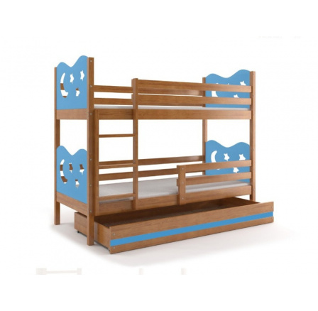 Postel z masivu pro 2 děti MAX 2 - Olše/Modrá