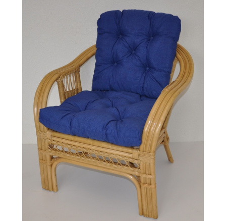 Ratanové křeslo Rio De Janeiro medové - polstr tmavě modrý melír