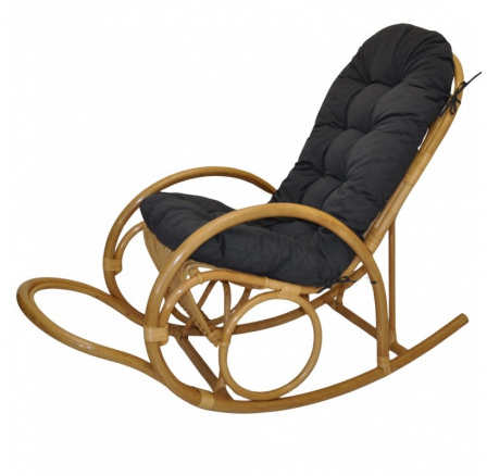 Ratanové houpací křeslo Jenaira medové polstr tmavě šedý melír