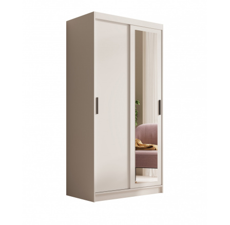 Šatní skříň s posuvnými dveřmi a zrcadlem Hailey 100 Bílá+Bílá Šatní skříň s posuvnými dveřmi a zrcadlem Hailey 100 Bílá+Bílá