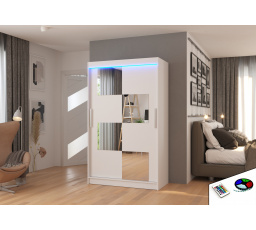 Posuvná skříň se zrcadlem a LED osvětlením LUGANO 120 Bílá+Bílá