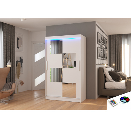 Posuvná skříň se zrcadlem a LED osvětlením LUGANO 120 Bílá+Bílá Posuvná skříň se zrcadlem a LED osvětlením LUGANO 120 Bílá+Bílá