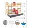 Dětská patrová postel ERYK 3 s přistýlkou 90x200 cm, včetně matrací, Přírodní/Grafit