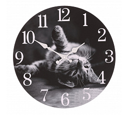 Hodiny nástěnné - pr. 34 cm, MDF, hravé kotě