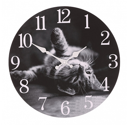 Hodiny nástěnné - pr. 34 cm, MDF, hravé kotě