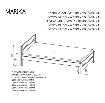 Postel "MARIKA" - Barva korpusu: borovice na antracitu
