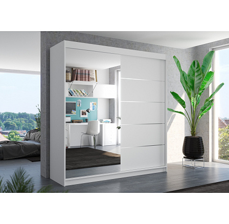 Posuvná skříň se zrcadlem OLIVER 200 Bílá+Bílá