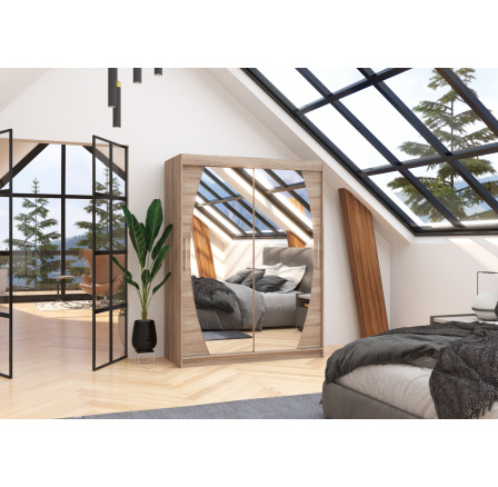 Šatní skříň s posuvnými dveřmi a zrcadlem ALEN 150 Truffle+Truffle