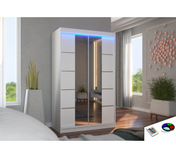 Posuvná skříň se zrcadlem a LED osvětlením GENUA 120 Bílá+Bílá