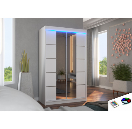 Posuvná skříň se zrcadlem a LED osvětlením GENUA 120 Bílá+Bílá