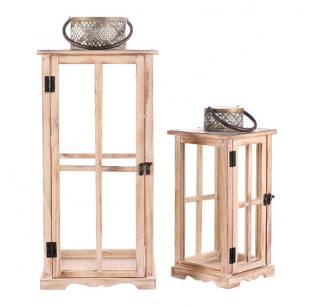 Lucerna dřevěná - čtyřboká, cena za sadu 2 ks