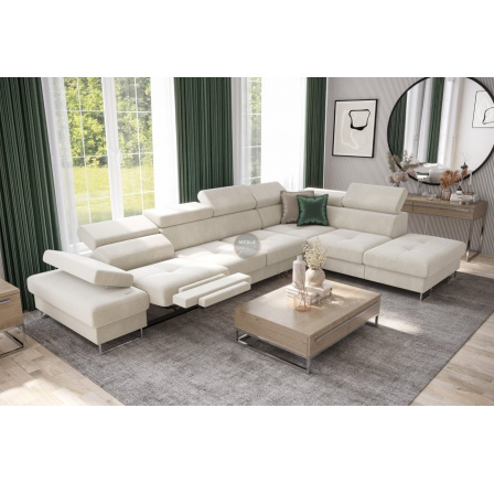 Rohová sedací souprava GALAXY , relax s funkcí spaní 225X350 cm - béžová, pravá