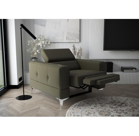 Křeslo TOSCANIA , relax přírodní kůže - Kůže v odstínech zelené