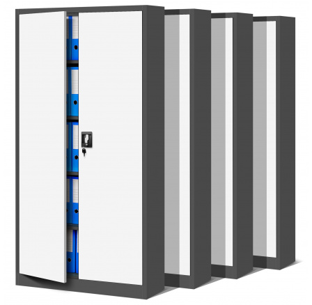 Sada 4x kancelářská kovová skříň na dokumenty JAN, 900 x 1850 x 400 mm, antracitově-bílá