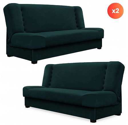 Sada 2x Rozkládací Pohovka PIANO Zelená Sametová