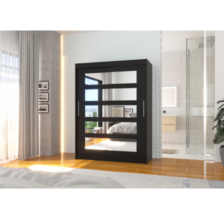 Posuvná skříň se zrcadlem MURANI 150 Černá+Černá