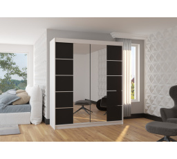 Posuvná skříň se zrcadlem TRAVES 180 Bílá+Černá