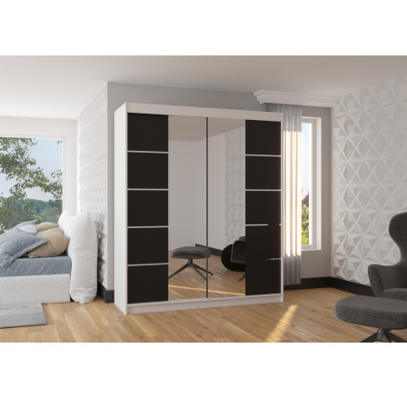 Posuvná skříň se zrcadlem TRAVES 180 Bílá+Černá