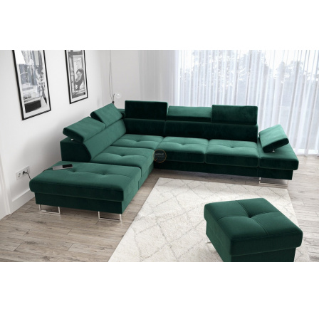 Rohová sedací souprava GALAXY s funkcí spaní 225x280 - zelená , levá