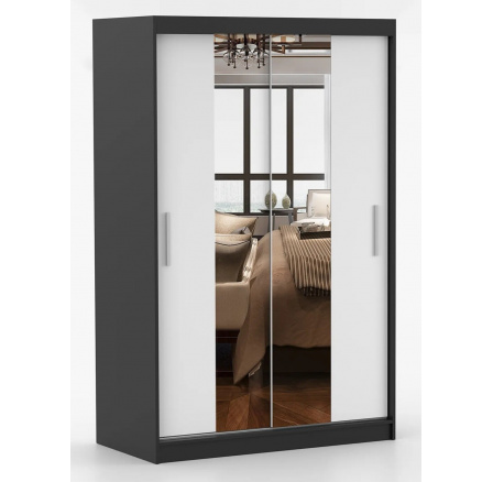 Šatní skříň se zrcadlem NOEMI 01, Černá/Bílá