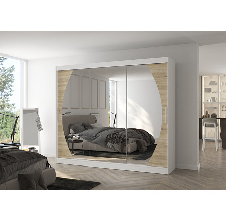Posuvná skříň se zrcadlem CAMBE 250 Bílá+Sonoma Posuvná skříň se zrcadlem CAMBE 250 Bílá+Sonoma