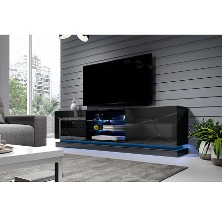 TV komoda QIU 200, černá / černý lesk