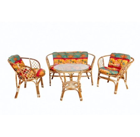 Axin ratanová sedací souprava Bahama medová velká semambo polstry červené Axin ratanová sedací souprava Bahama medová velká semambo polstry červené