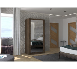 Šatní skříň s posuvnými dveřmi a zrcadlem NEVIO 100 Choco+Choco
